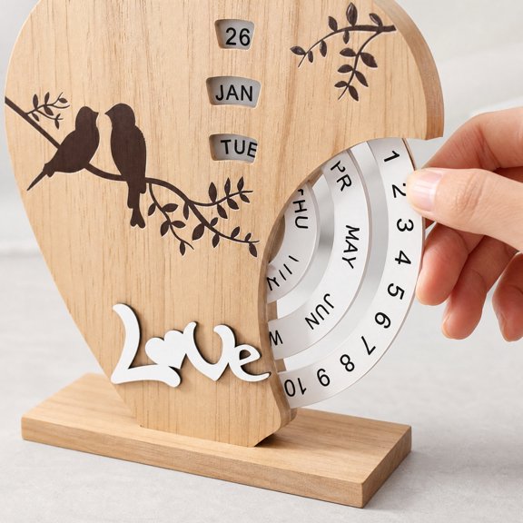 Heart Shaped Forever Calendar, Manual Rotatable Wooden Desk Decor, Elegant Tabletop Display for Office & Study, Romantic Anniversary Gift for Couples​