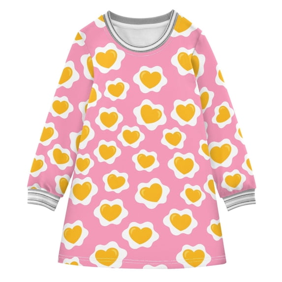 Heart Shaped Fried Egg Girls'long-sleeved dress Thickened A-dress Warm Dress Basic Shirt Party Dresses