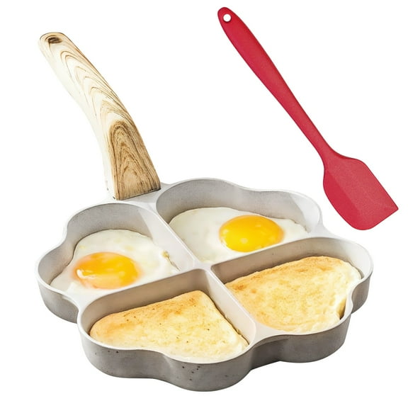 Heart Shaped Fried Egg Pan, Nonstick Four Compartment Breakfast Pan, Aluminum, Suitable for Gas and Induction Cooktops, 20 cm/7.87 in, White