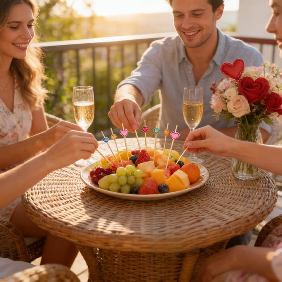 Heart Shaped Fruit Picks 100ct | Valentine's Day Disposable Bamboo Sticks Multicolor | 4.72in Durable Food-Safe Cocktail Skewers | Party Decoration, Easy Cleanup