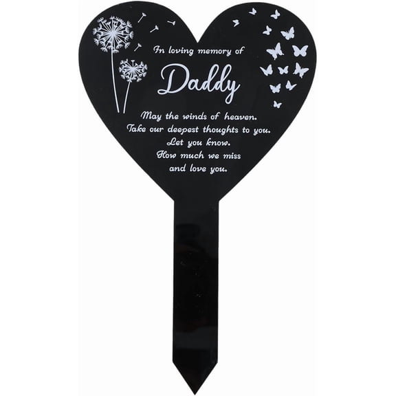 Heart Shaped Garden Stake for Daddy Memorial Remembrance Plaque Stakes for Cemetery Acrylic Grave Waterproof Sympathy Garden Stake for Yard Grave Cemetery diy