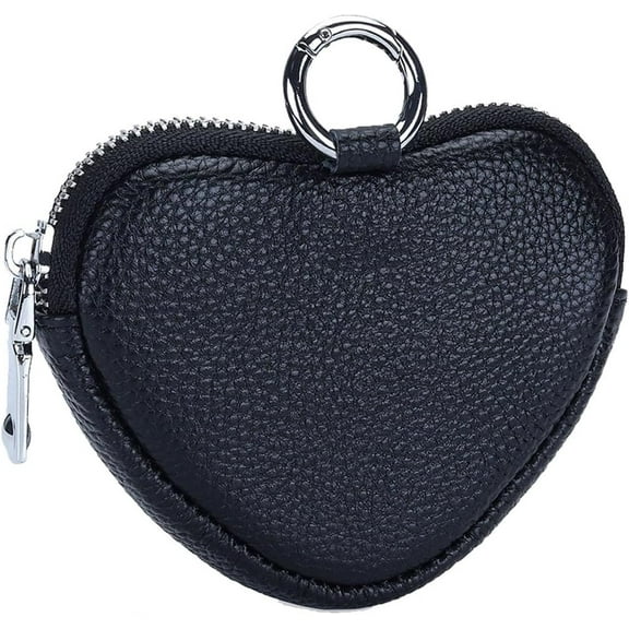 Heart-Shaped Genuine Leather Coin Purse - Small Cute Wallet With Zipper Storage For Women