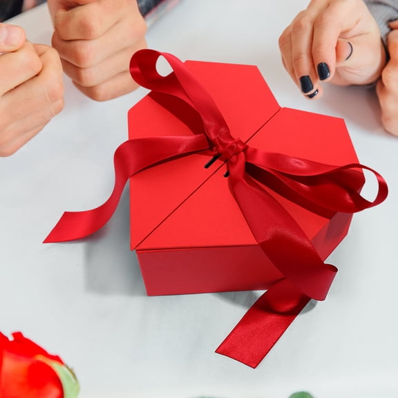 Heart Shaped Gift Box with Ribbon Bow, Double Door Romantic Jewelry and Flower Storage Box for Valentine's Day, Proposal and Anniversary Gifts, Decorative Keepsake Box