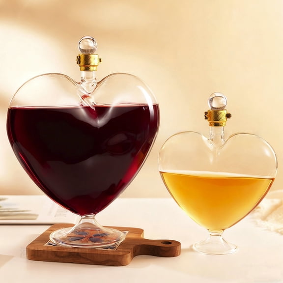 Heart Shaped Glass Bottle, Glass Decanter, Whiskey Dispenser, Large Capacity 530ml, Handcrafted Crystal Clear Vessel, for Bar Display, Home Decor, Valentine Gift Giving, by Ihhxbs