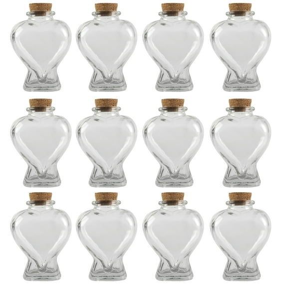 Heart-Shaped Glass Bottle with Cork by Ashland - Decorative Jar for Weddings - Parties - Home Decor - Arts & Crafts - Bulk 12 Pack