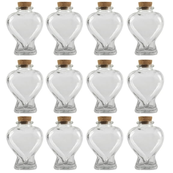 Heart-Shaped Glass Bottle with Cork by Ashland - Decorative Jar for Weddings - Parties - Home Decor - Arts & Crafts - Bulk 12 Pack