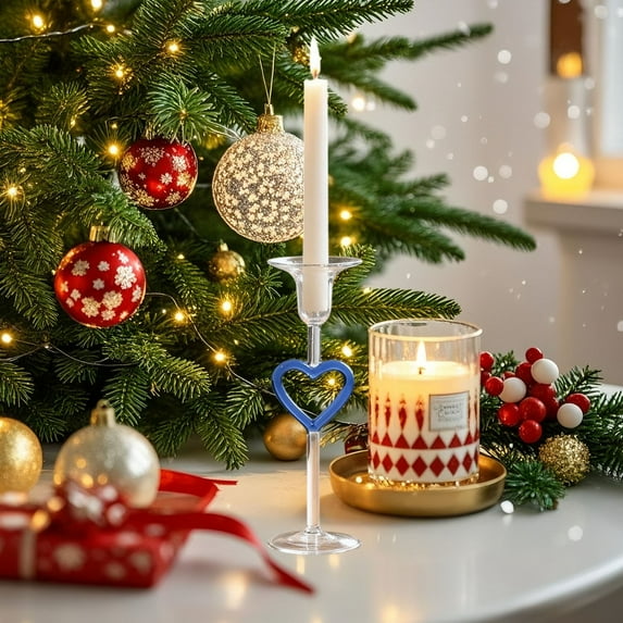 Heart-Shaped Glass Candle Holder Set of 1,Romantic Wedding Dinner Decor,Vintage Candle Stick Holders for Table Centerpiece,8.3 Inch Tall,Blue & Pink,Valentine's Day Christmas Home Decorations