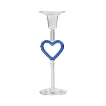 Heart Shaped Glass Candlestick Holder, High Foot Taper Candle Holder for Valentine's Day Wedding, Romantic Dinner Table Decor(Blue)