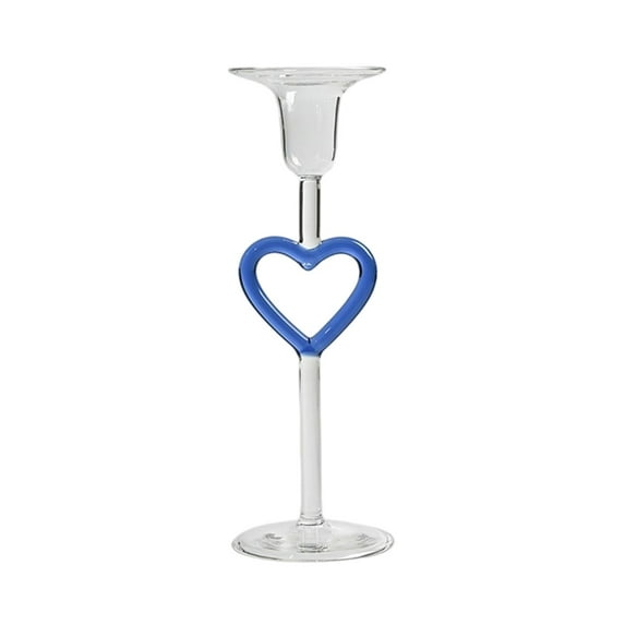 Heart Shaped Glass Candlestick Holder, High Foot Taper Candle Holder for Valentine's Day Wedding, Romantic Dinner Table Decor(Blue)