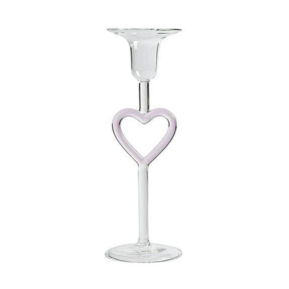Heart Shaped Glass Candlestick Holder, High Foot Taper Candle Holder for Valentine's Day Wedding, Romantic Dinner Table Decor(Pink)