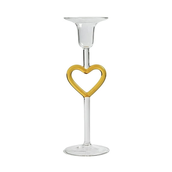 Heart Shaped Glass Candlestick Holder, High Foot Taper Candle Holder for Valentine's Day Wedding, Romantic Dinner Table Decor(Yellow)
