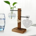 thumbnail image 1 of Heart Shaped Glass Hydroponic Vase with Retro Wooden Stand - Desktop Terrarium for Bulb Planter, Water Propagation Glass Vase Pot Planter Flower Desktop Decoration, 1 of 8