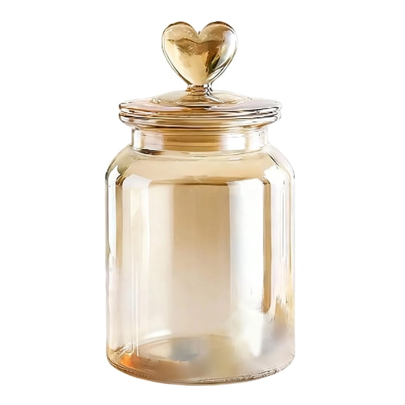 Heart Shaped Glass Jar, Amber Sealed Storage Container for Tea Coffee Kitchen Decor, Airtight Lid, 950ml