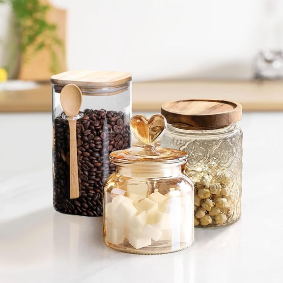 Heart-Shaped Glass Jars with Airtight Lid Kitchen Glass Food Storage Containers Sugar Container Cookie Jar Candy Jar Coffee Canister Tea Canister