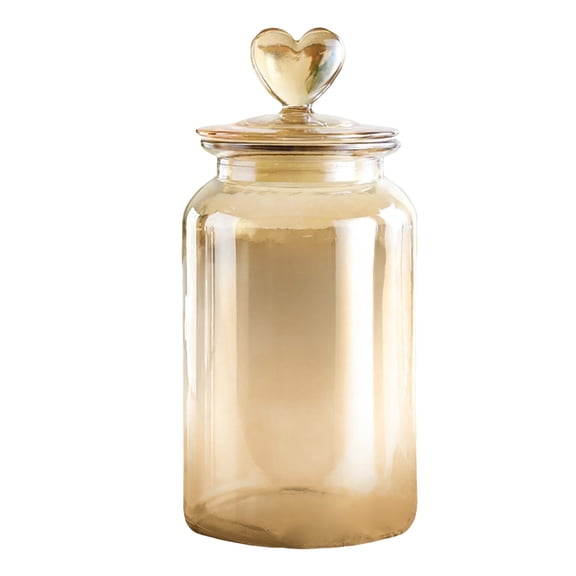 Heart Shaped Glass Storage Jar with Sealed Lid 26oz Amber Colored Airtight Canister for Tea Coffee Kitchen Counter Decor Valentines Day Gift C