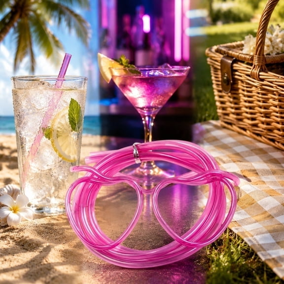 Heart Shaped Glasses Straw Funny EVA Hands-Free Drinking Straw Reusable Party Birthday Photo Prop,Purple