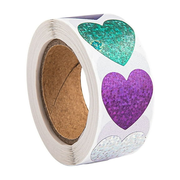 Heart Shaped Glitter Stickers Roll 500 Pcs Colorful Adhesive Labels for Scrapbooking, Crafts, Kids, Party Decoration