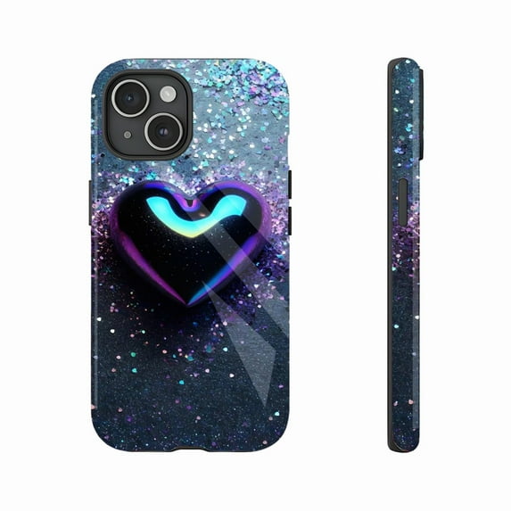 Heart Shaped Glitter iPhone Case for Trendy Teens & Party Lovers, Compatible with iPhone 11/12/13/14/15/16 (Pro Max/Plus) – Neon Gradient Shimmer Protective Cover