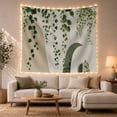 thumbnail image 1 of Heart-Shaped Green Vines Cascading Against White Arches, Serene Minimalist for Plant Lovers, Botanical Wall Art Decor, Housewarming Gift Tapestry Wall Hanging for Bedroom and Living Room, 1 of 7