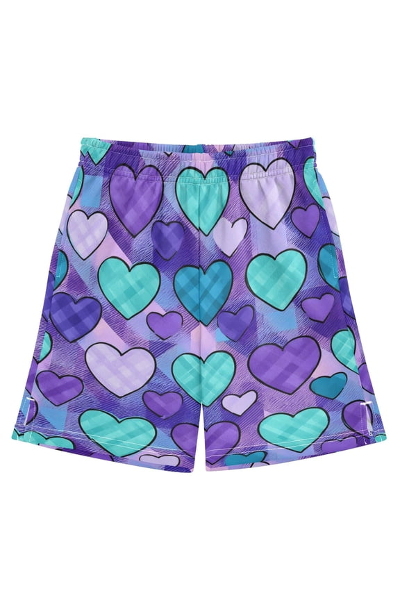 Heart Shaped Grid Pattern Athletic Shorts Breathable with Comfort Fit Drawstring Casual Sweatshorts Medium