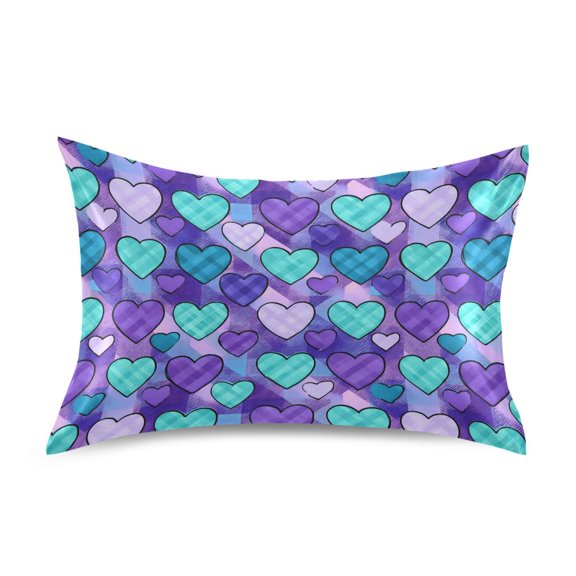 Heart Shaped Grid Pattern Pillowcase Queen Size 30''x20'' Satin Double-Sided Print Soft Wrinkle Resistant