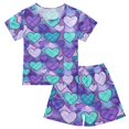thumbnail image 1 of Heart Shaped Grid Pattern Summer Pajama Set Soft Cotton Short Sleeve Sleepwear 2PCS Pajama Sets Breathable Lounge Set Size 8Y, 1 of 7