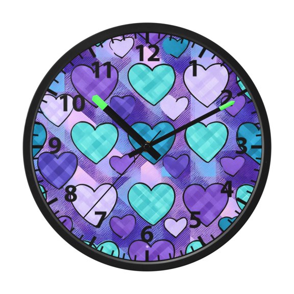 Heart Shaped Grid Pattern Wall Clock 12 Inch Voice Activated Night Light Silent Non Ticking