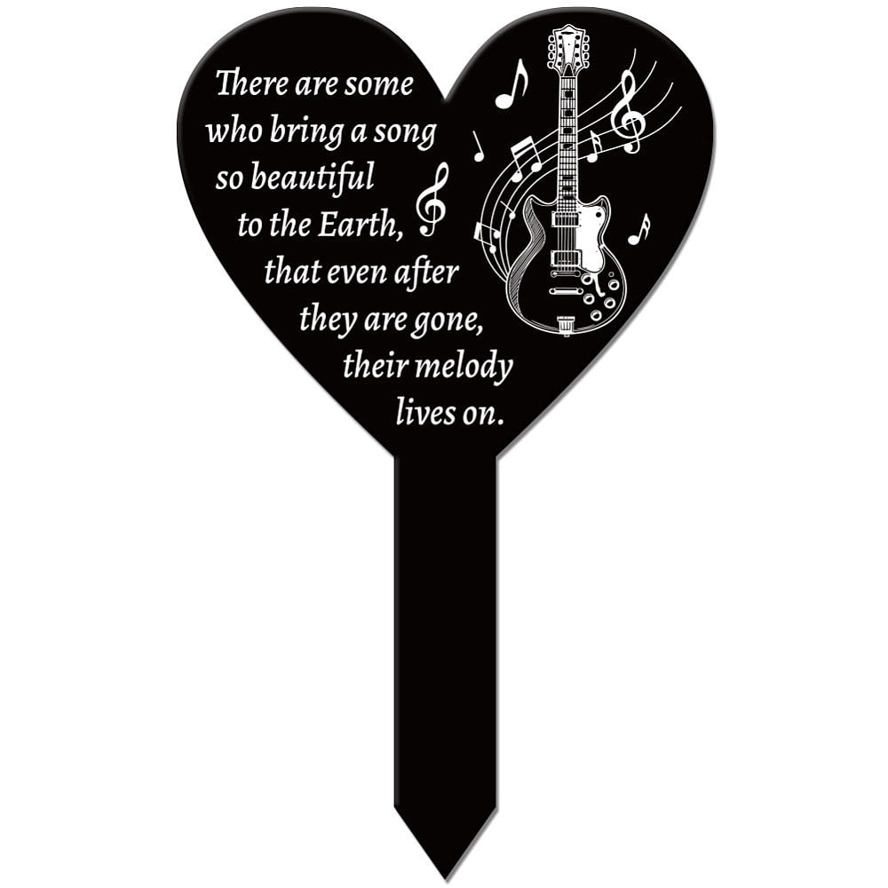 Heart Shaped Guitar Music Garden Stake Memorial Remembrance Plaque ...