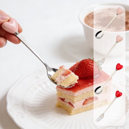 Heart-Shaped Handle Stainless Steel Cutlery Set - Fork & Spoon Tableware for Valentine’s Day, Weddings & Daily Use, Cute Love-Themed Utensils for Home, Parties & Gift-Giving, 5.6in, Red