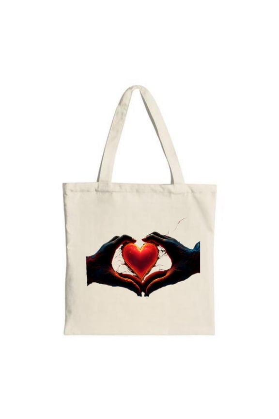 Heart-Shaped Hands Tote Bag - Stylish Canvas Bag for Shopping Travel & Parties - Eye-Catching Red & Dark Hands Design