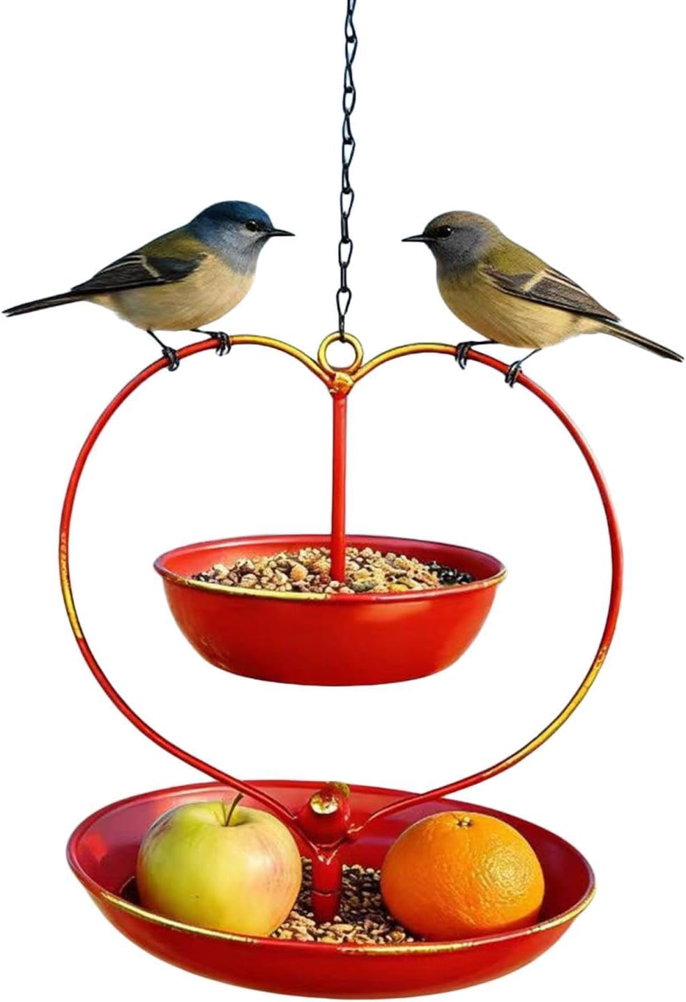 Heart-Shaped Hanging Bird Feeder, Double Layer Iron Feeder for Outdoor Garden, Retro Balcony Decor, Wildlife Accessory for Backyard Bird Feeding