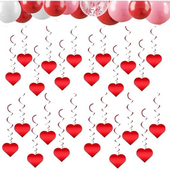 Heart-Shaped Hanging Streamers, 24-Pack - Red Foil Ceiling Decor for Valentine's Day, Wedding & Party, Create Romantic Swirls & Heart Decorations$$Electronics Accessories