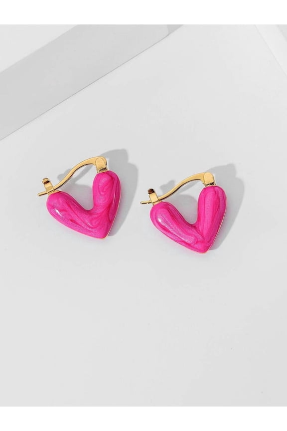 Heart-Shaped Hoop Earrings for Women - Hot Pink, 1 Pair