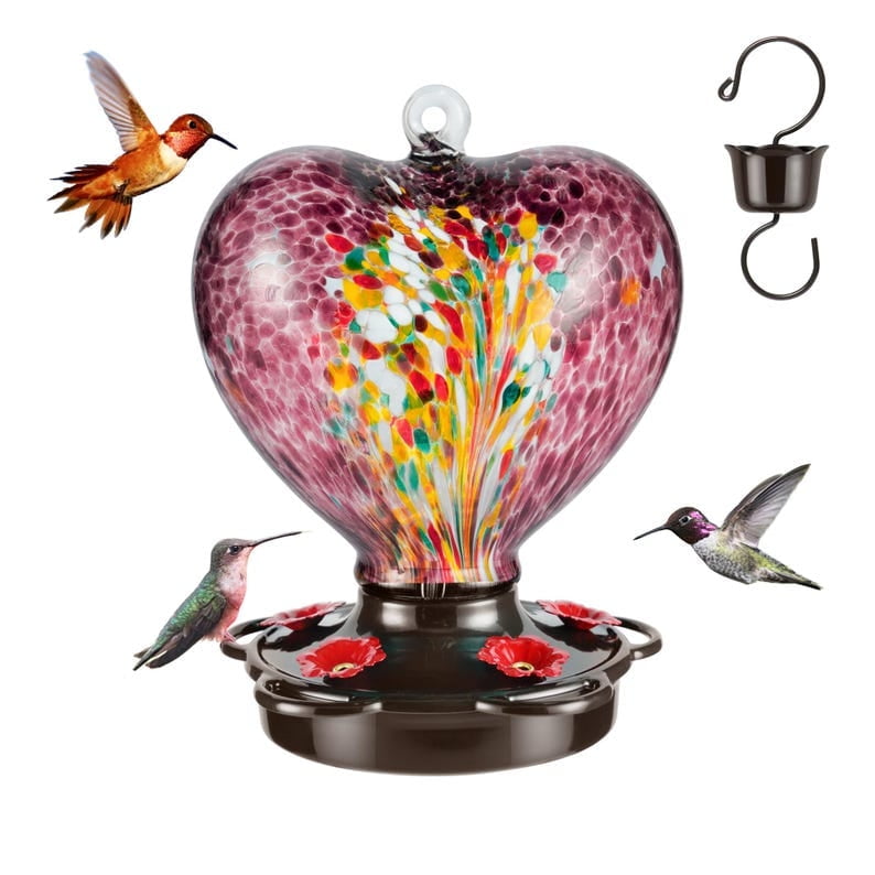 Awa Nest Leakproof Glass Hummingbird Feeder, Purple, 28 Fl Oz Capacity