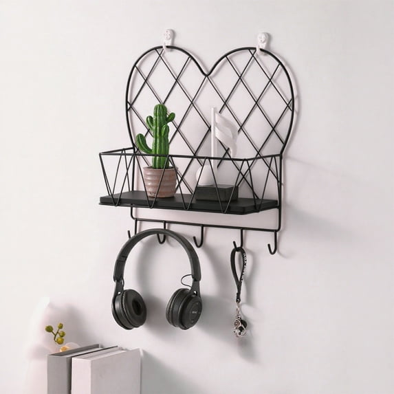 Heart-Shaped Industrial Floating Shelf - Metal Wall Mounted Display Ledge Book Storage Decor Romantic Bedroom Living Room Accent(Black)