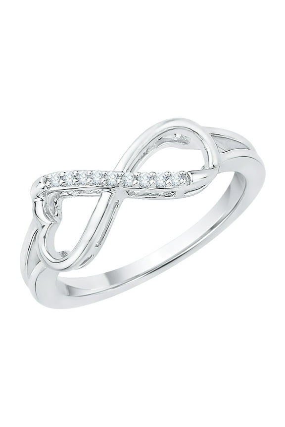 Heart Shaped Infinity Diamond Ring in Sterling Silver (1/20 cttw, J-K, I1-I2) (Size-6.5)