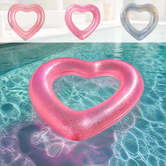 Heart Shaped Inflatable Swim Ring, Extra Thick Anti Roll Swimming Float, Durable PVC Swimming Accessory, Comfortable Water Lounge, fit for Pool Beach Lake Summer Vacation Use, A-Pink