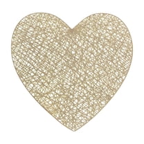 Heart-Shaped Interwoven Pattern Pvc Decorative Gold-Stamping Placemat Gold, Love Heart Placemats Valentines Day Table Decorations for Wedding Night Anniversary Pvc Table Cup Mats 15 Inch, 1 Placemat