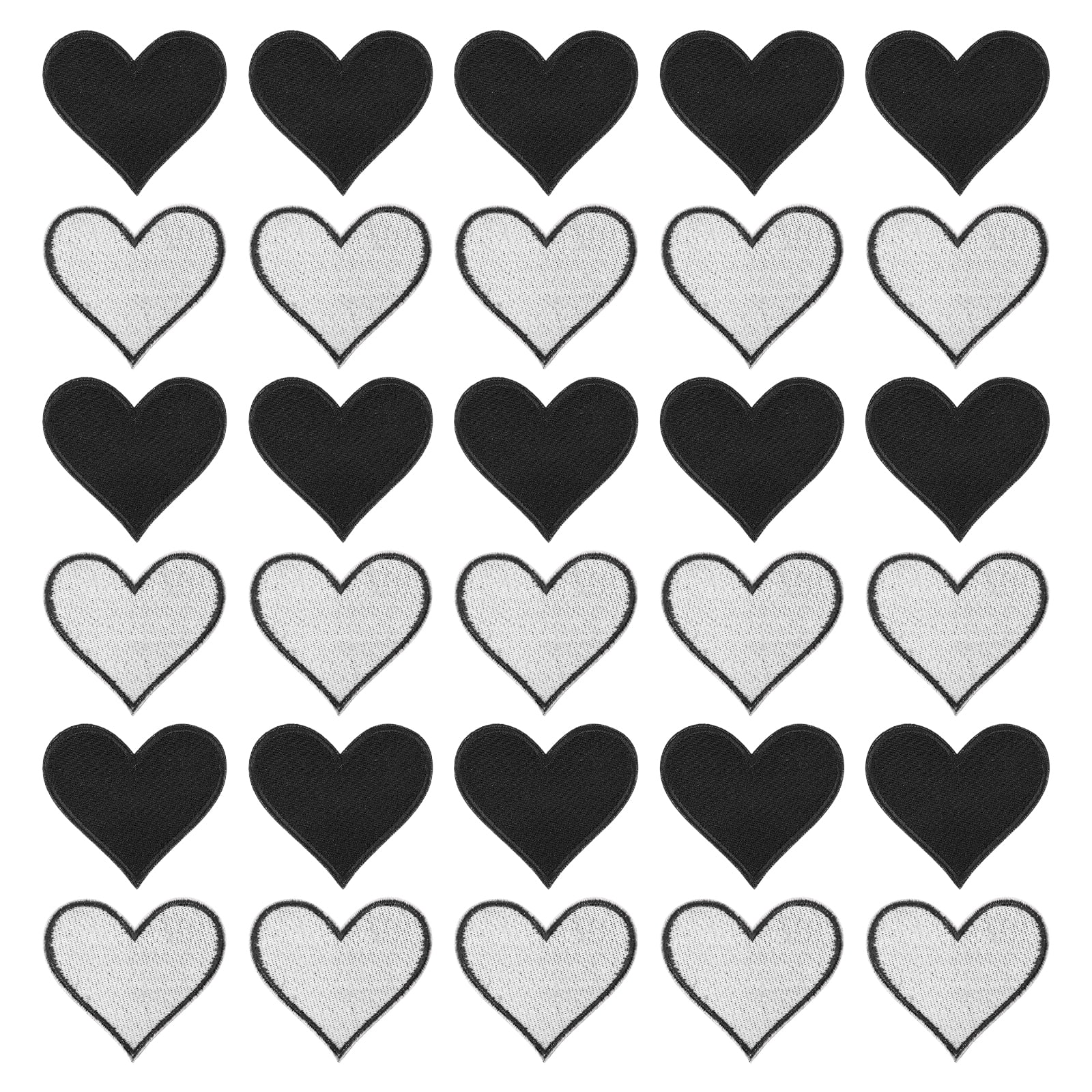 Heart Shaped Iron on Patches 6.8x7cm Embroidered Sew Patches Appliques for Clothing Repair Backpack Shoes Decoration Black 120Pcs