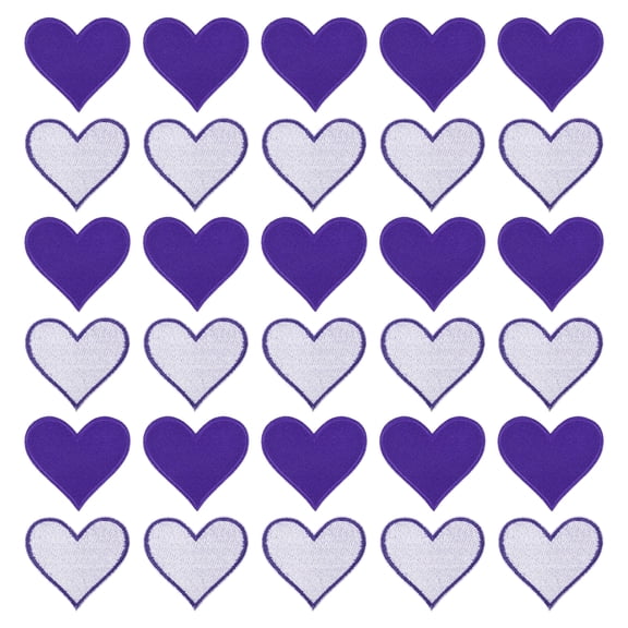Heart Shaped Iron on Patches 6.8x7cm Embroidered Sew Patches Appliques for Clothing Repair Backpack Shoes Decoration Dark Purple 60Pcs