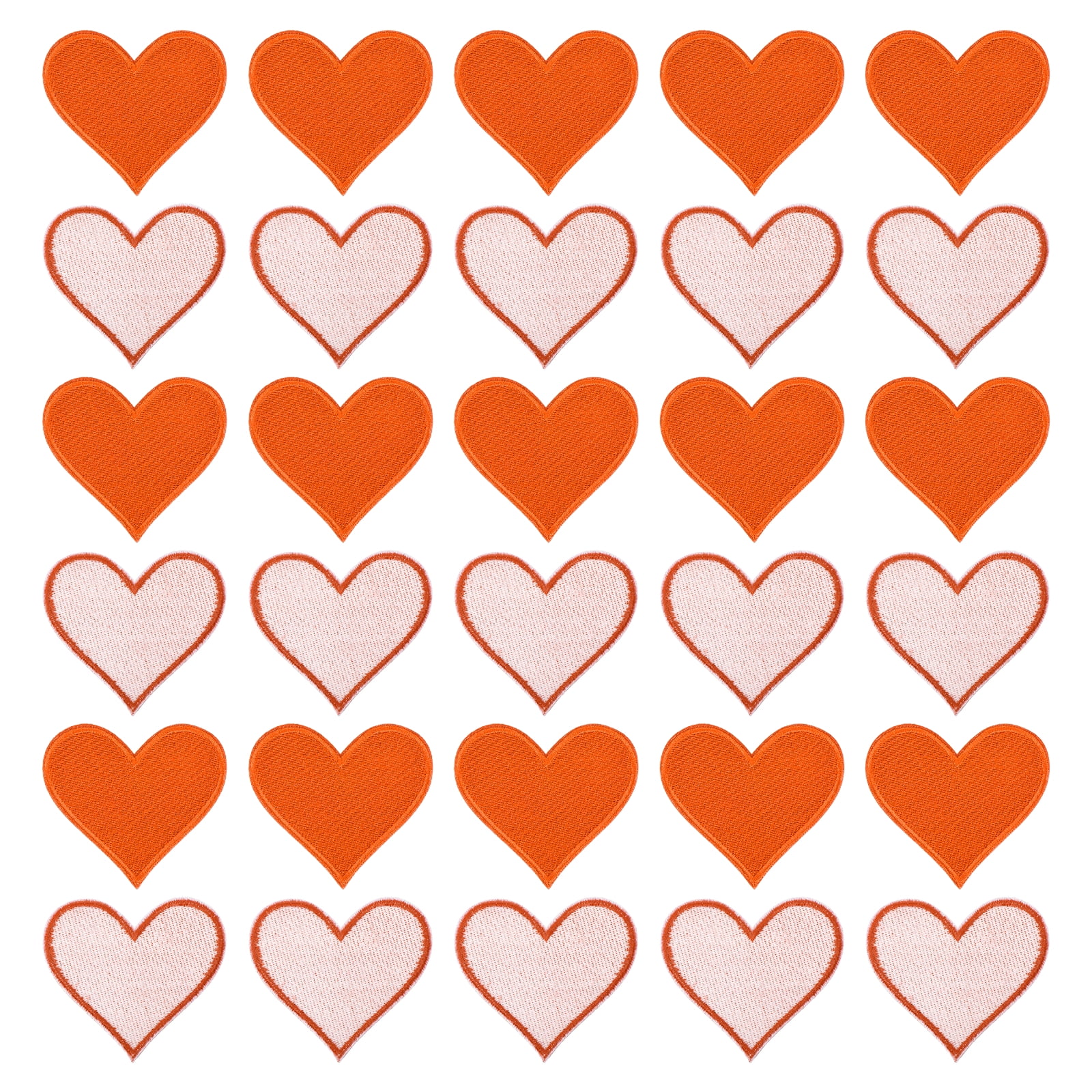 Heart Shaped Iron on Patches 6.8x7cm Embroidered Sew Patches Appliques for Clothing Repair Backpack Shoes Decoration Orange 120Pcs