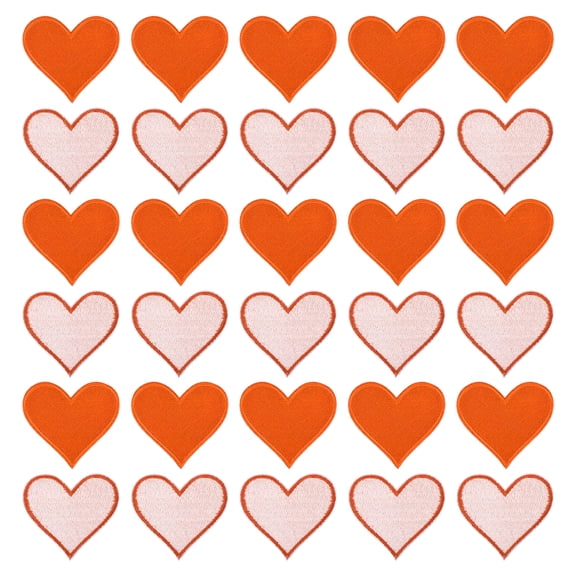 Heart Shaped Iron on Patches 6.8x7cm Embroidered Sew Patches Appliques for Clothing Repair Backpack Shoes Decoration Orange 120Pcs