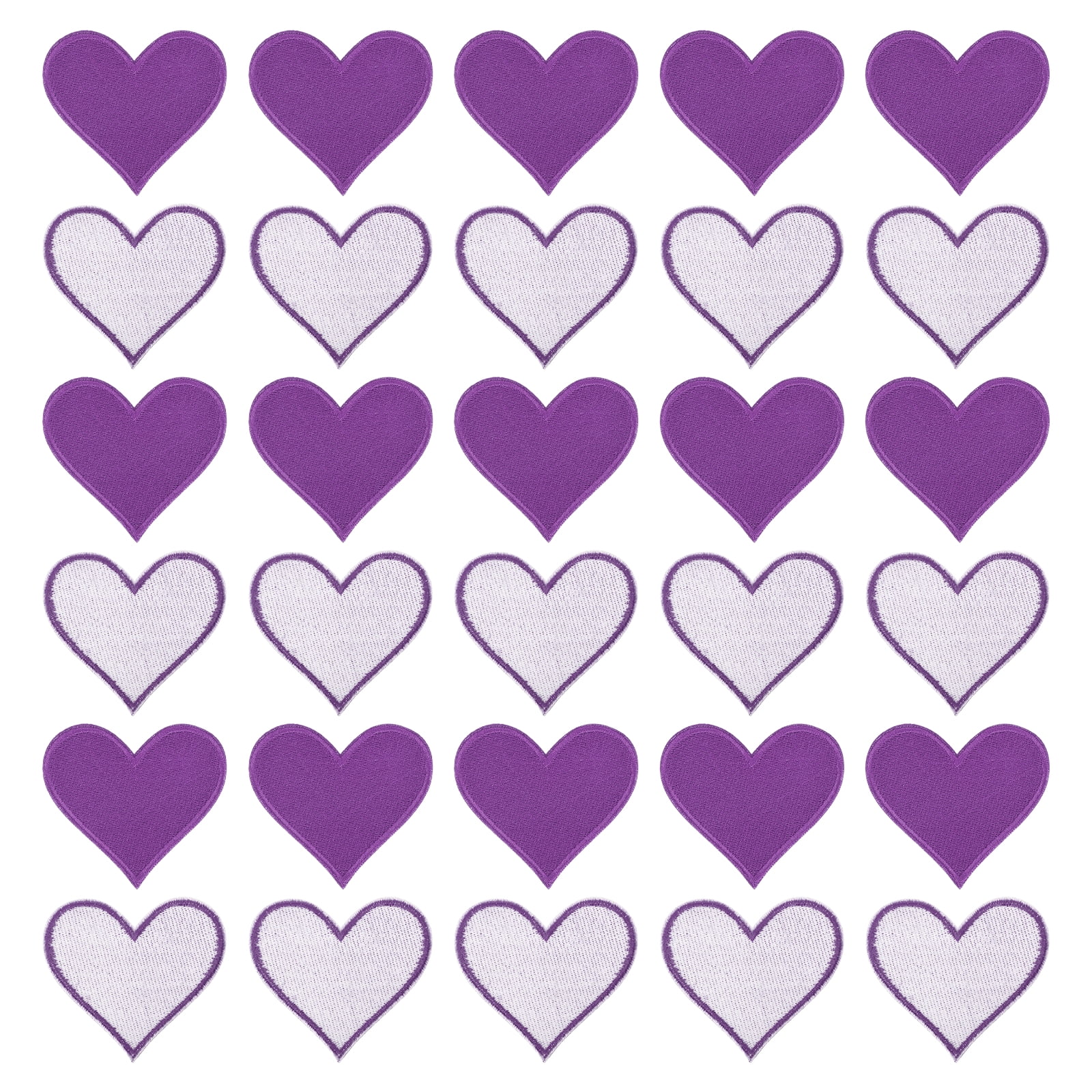Heart Shaped Iron on Patches 6.8x7cm Embroidered Sew Patches Appliques for Clothing Repair Backpack Shoes Decoration Purple 120Pcs