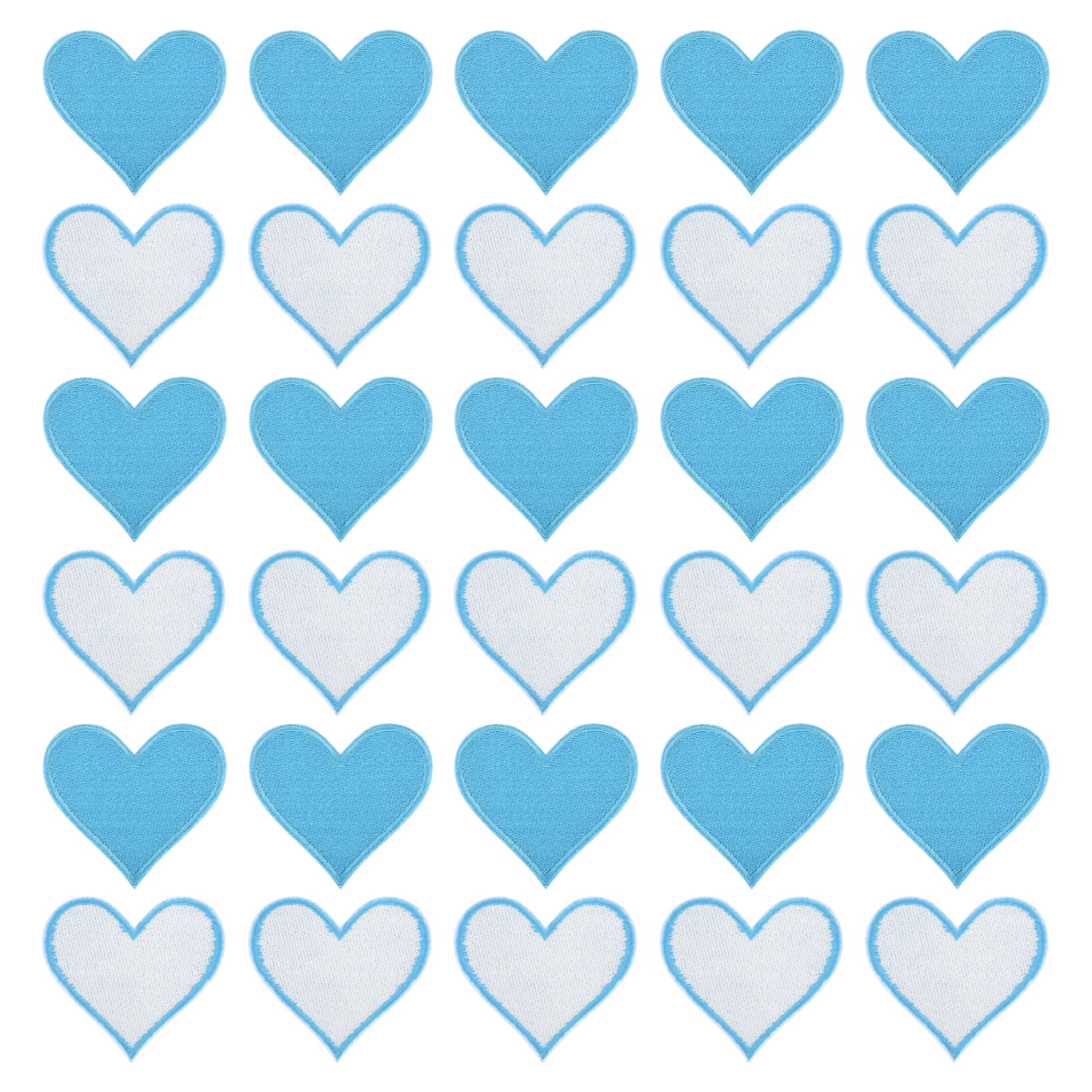 Heart Shaped Iron on Patches 6.8x7cm Embroidered Sew Patches Appliques for Clothing Repair Backpack Shoes Decoration Sky Blue 120Pcs