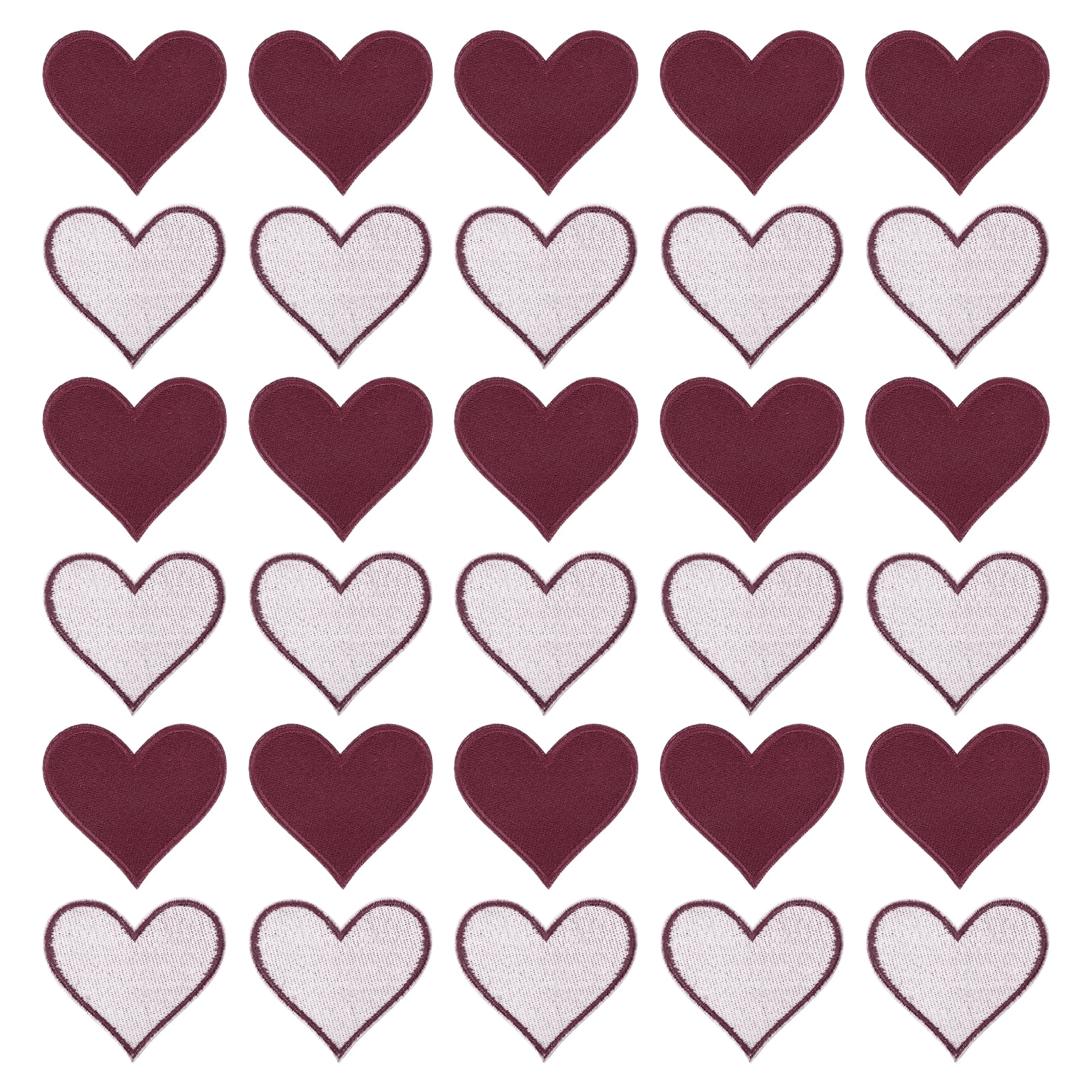 Heart Shaped Iron on Patches 6.8x7cm Embroidered Sew Patches Appliques for Clothing Repair Backpack Shoes Decoration Wine Red 120Pcs