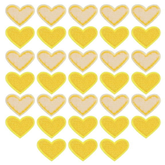 Heart Shaped Iron on Patches Dark Yellow Embroidered Sew on Love Applique Patches 33 Pack