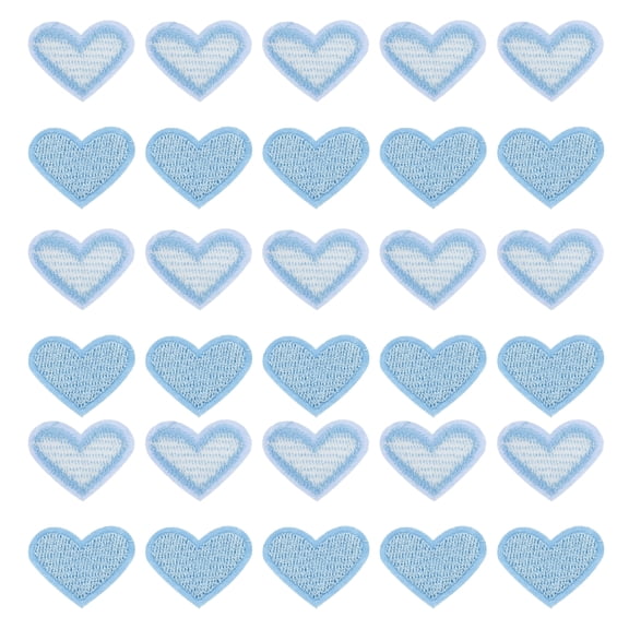 Uxcell 30 Pcs Heart Shaped Iron on Patches Embroidered Sew Patches Appliques for Clothing Repair Blue 0.79"x0.98"