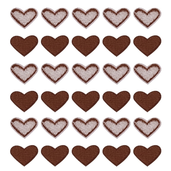 Uxcell 30 Pcs Heart Shaped Iron on Patches Embroidered Sew Patches Appliques for Clothing Repair Brown 0.79"x0.98"