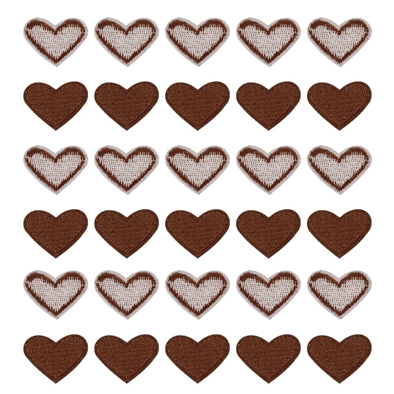 Heart Shaped Iron on Patches Embroidered Sew Patches Appliques Garment Embellishments Brown 30 Pack, Yellow
