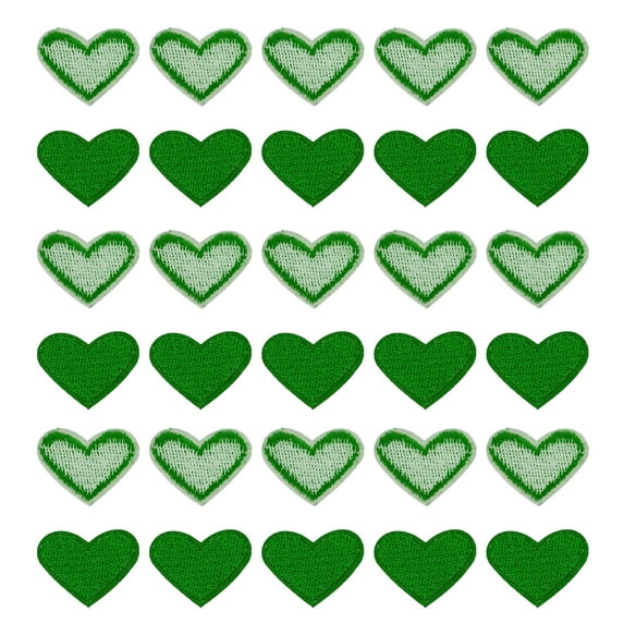 Uxcell 30 Pcs Heart Shaped Iron on Patches Embroidered Sew Patches Appliques for Clothing Repair Dark Green 0.79"x0.98"